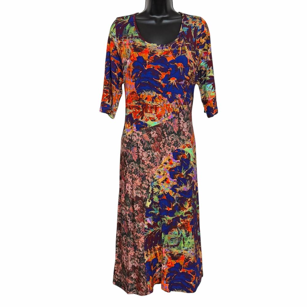 Soft Surroundings Abstract Patchwork Maxi Dress Large Multi Boho Stretch Knit